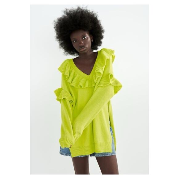 ZARA Ruffle Tunic Sweater M/L Green - Picture 10 of 10